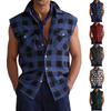 Herr Casual Flerfärgad Rutig Ärmlös Väst - Herr Krage - Snygg Och Bekväm Knäppning Skjorta