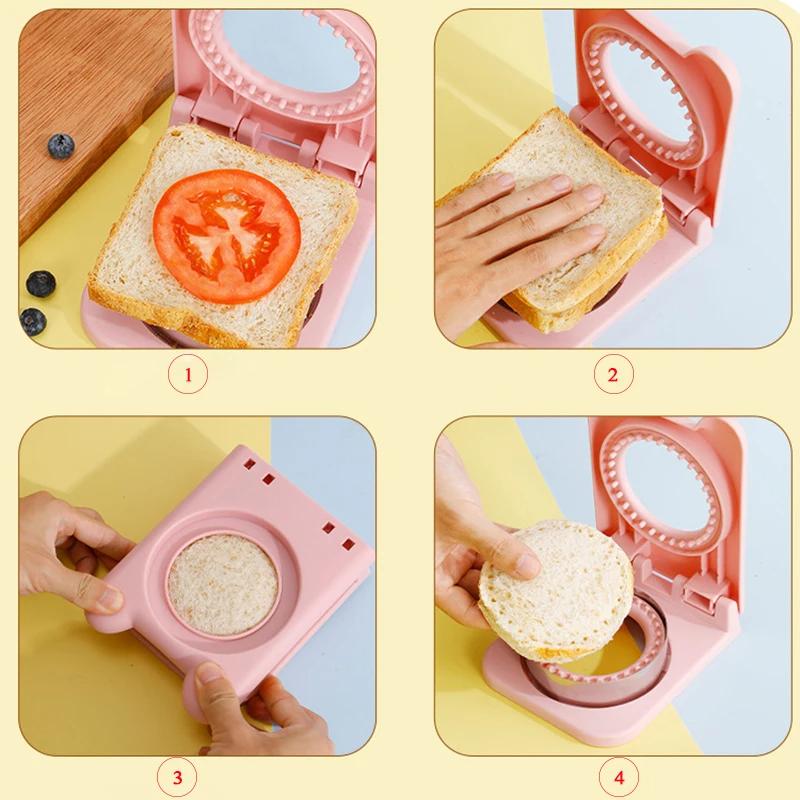 Sandwich Cutter and Sealer Flip Sandwich Cutting Tool for Kids Lunch Stainless Steel Blade Circular Sandwich Bread Toast Mold