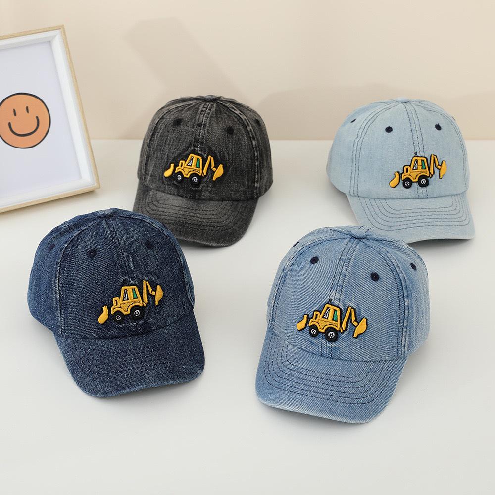 Kids' Washed Denim Excavator Baseball Cap - Spring/Autumn Korean Style
