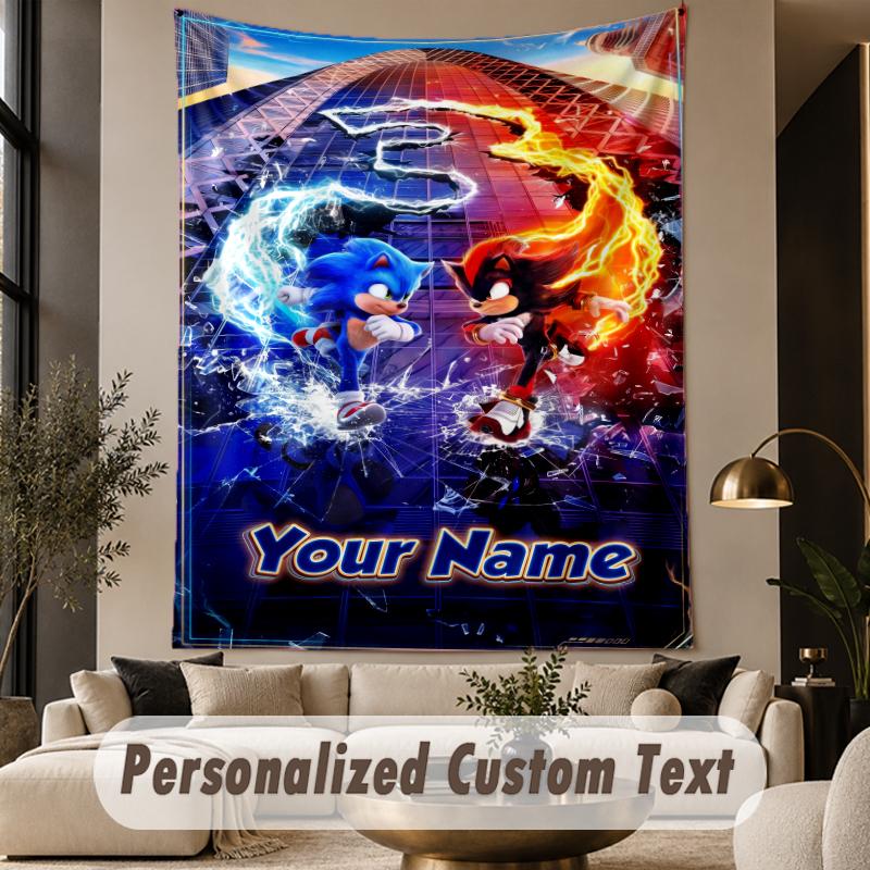 Custom Text Printed Tapestry Sonic Pattern Large Wall Hanging Indoor Room Decor