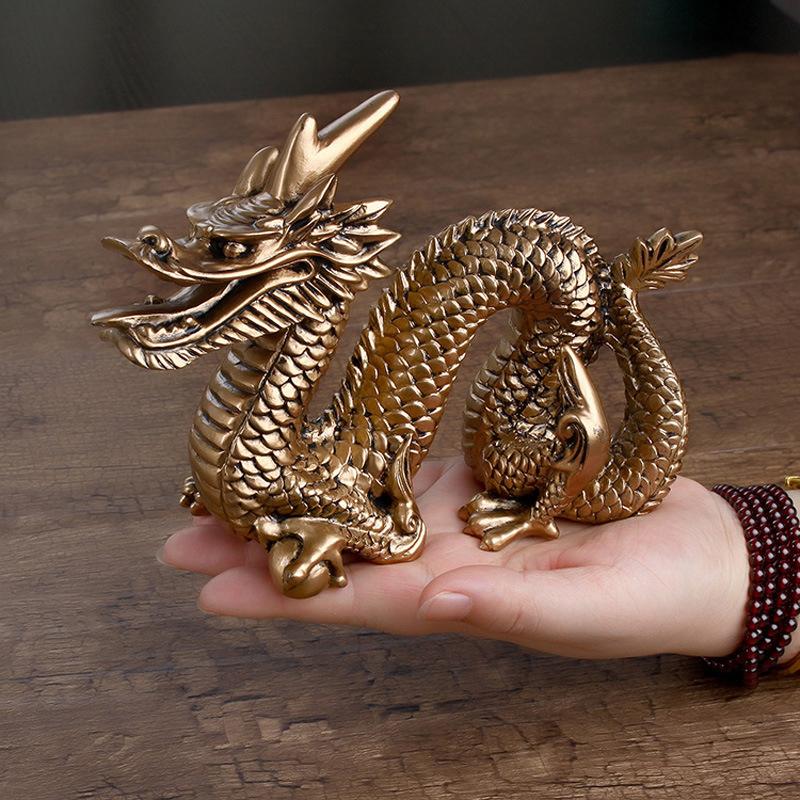 1Pc Good Lucky Golden Dragon Chinese Zodiac Twelve Statue Gold Animals Sculpture Figurines Desktop Decoration