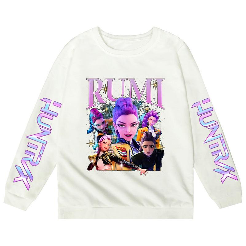 Kpop Dämonenjäger Kinder Hoodies Baby Mädchen Kleidung Herbst Lässig Jungen Anime Pullover Kinder Sweatshirts Lässige Kapuzenoberteile 90cm white