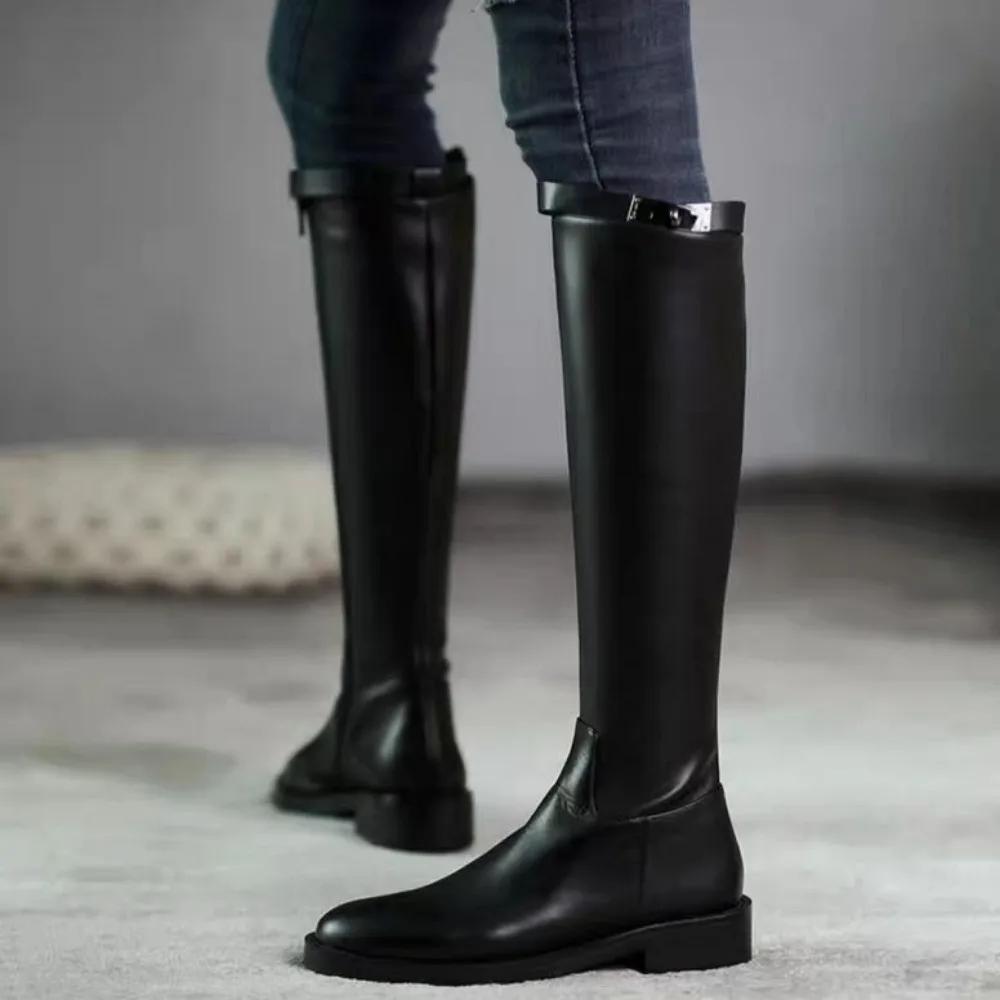 Iarnă 2025 Toamnă Elegant Cu Toc Mic Cizme Lungi pentru Femei Confortabile la Promoție Încălțăminte Pu Până la Genunchi Pantofi Femeie