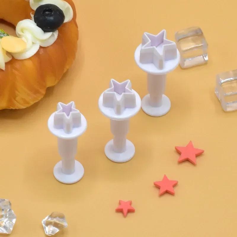 3/4Pcs Heart Five-pointed Star Square Pattern Plunger Fondant Biscuit Cookies Cutter Mold Sugarcraft Diy Mold Cake Decorating