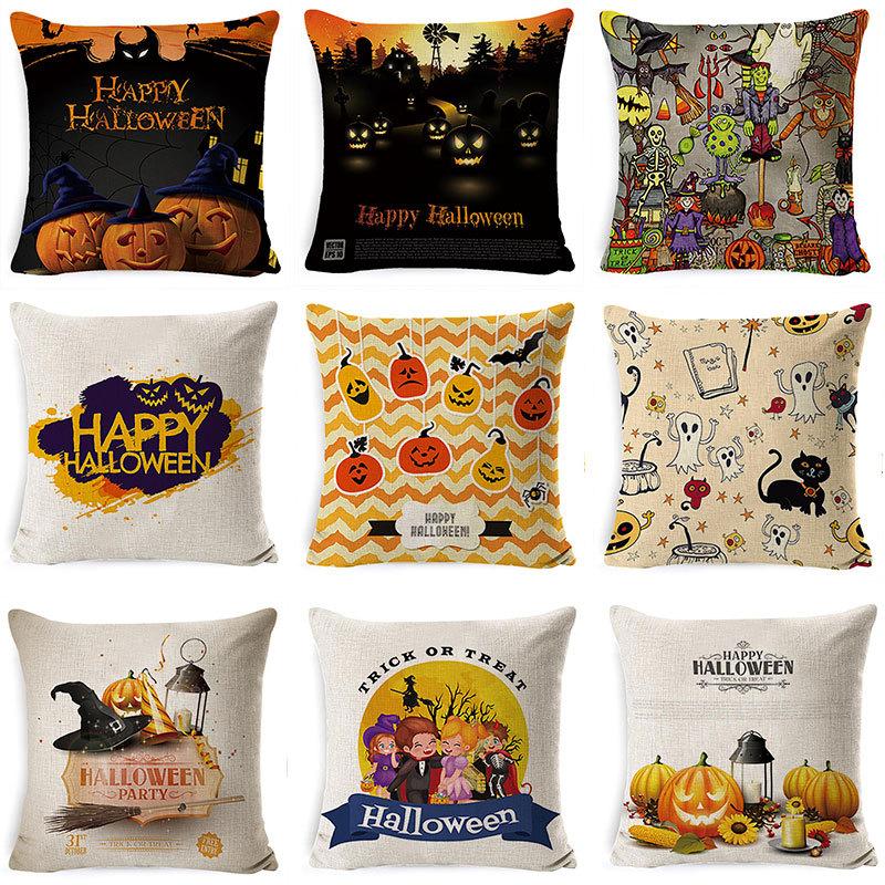 Halloween Pillow Pumpkin Little Witch Horror Cushion Linen Cushion Cover Holiday Party Pillow Cover Bed Backrest