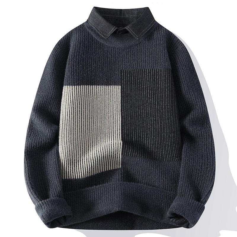 

Hot Selling High Quality Fashion Personality Fake Two Sweater Knitwear Bottom Line Sweater 165/80A темно-сірий