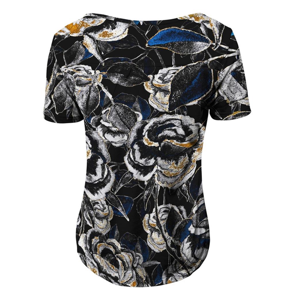 Women's Short Sleeve Tunic Loose Tops Casual Plus Size Tops Pleated Tunic Button Casual Summer Floral Tie Tops For Women