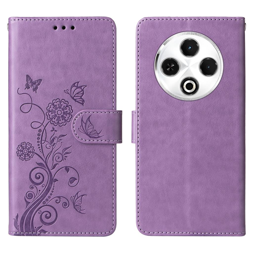 For TECNO Spark 30 4G Leather Case Butterfly Floral Imprint Wallet Stand Cover