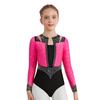 Girls Gymnastics Leotard Long Sleeve Keyhole Back Shiny Rhinestones Figure Skating Dancewear
