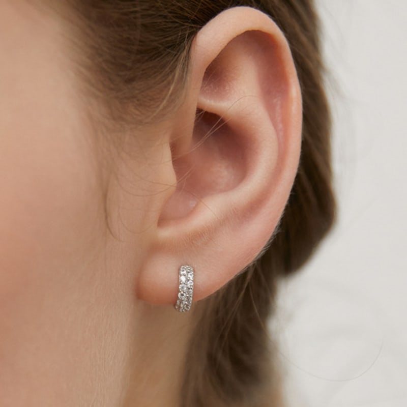 

TATIANA (925 Silver) Dual Shine Hoop Earrings EC3167 Original Rhodium