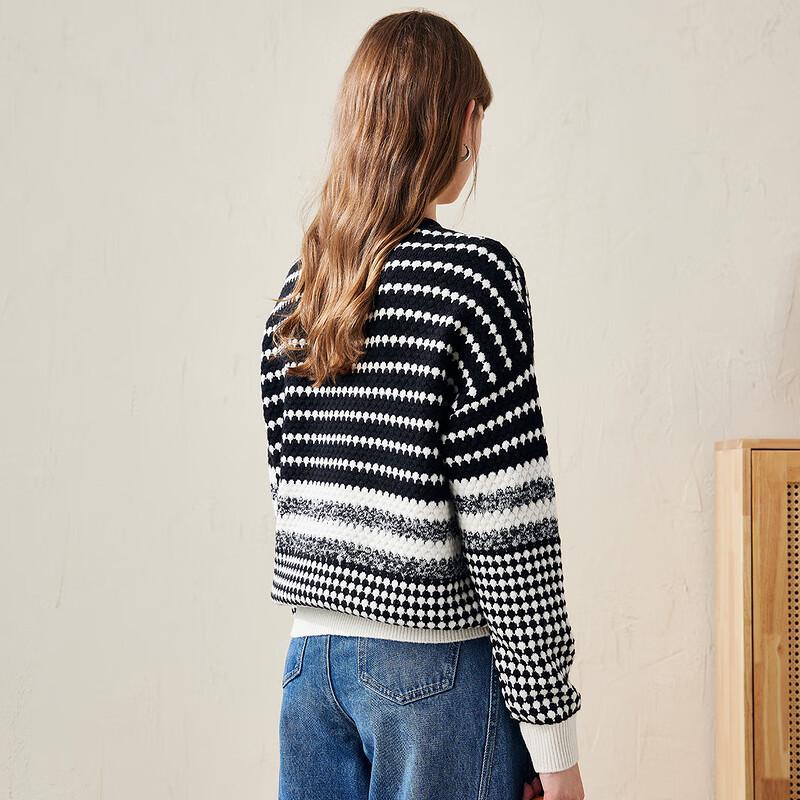 Women's Striped Color-block Wool Sweater