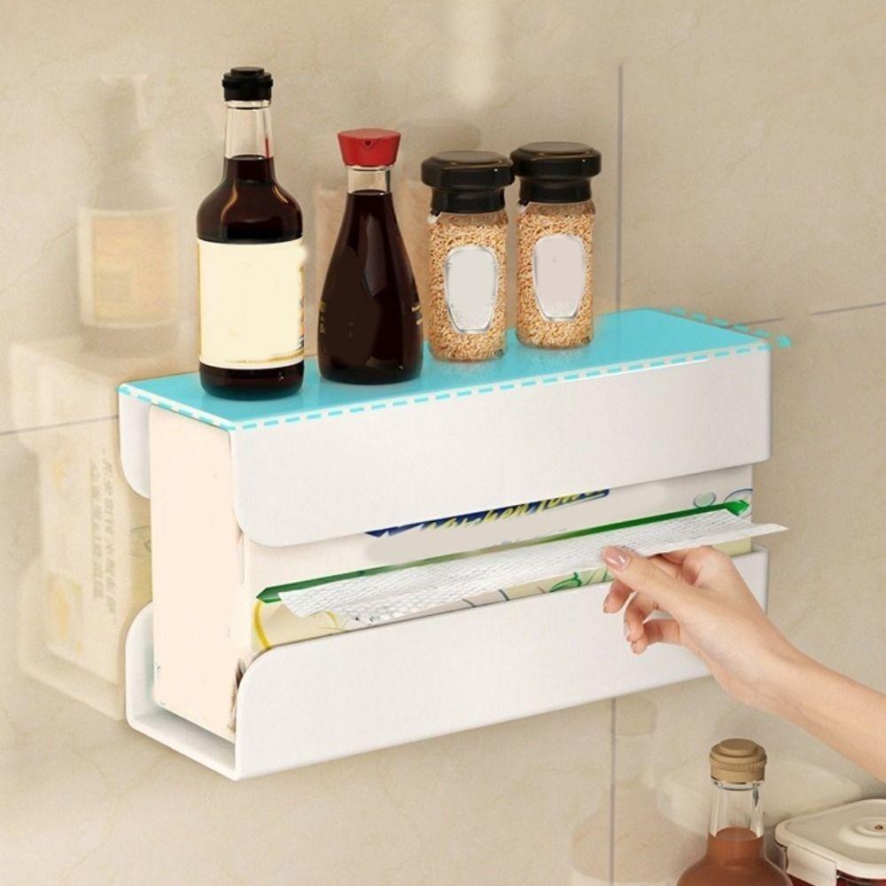 Plastic Wet Wipe Storage Box Self Adhesive Wall Mounted Tissue Holder Large Capacity Punch Free Refrigerator Tissue Box Cabinet