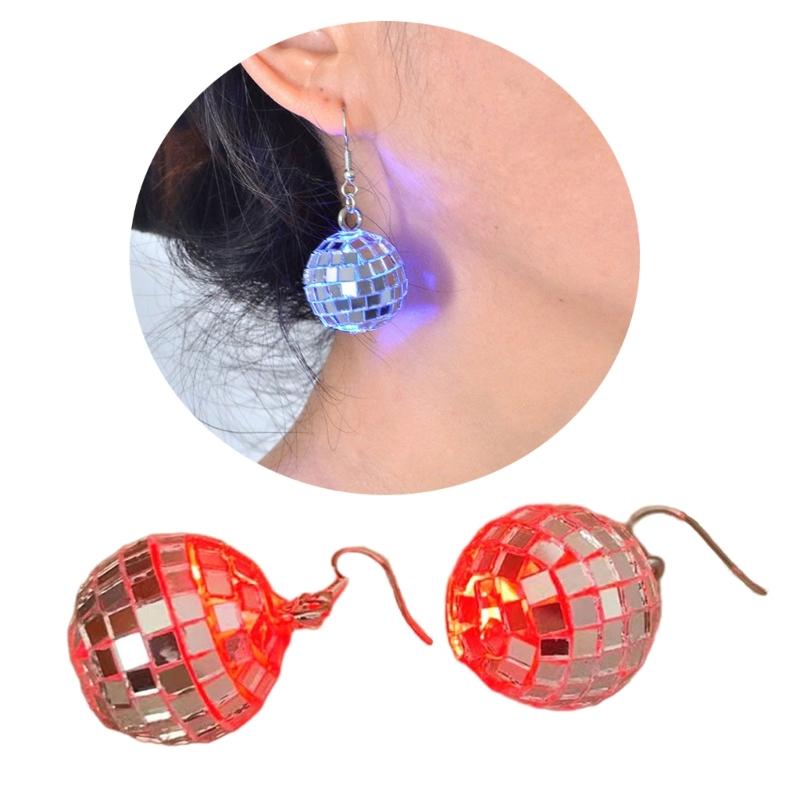 Regulowane Kolczyki LED z Potrząsającą Kulą Vintage Odblaskowe Kolczyki z Szklaną Kulą Zawieszki do Uszu Idealne na Imprezy i Prezenty