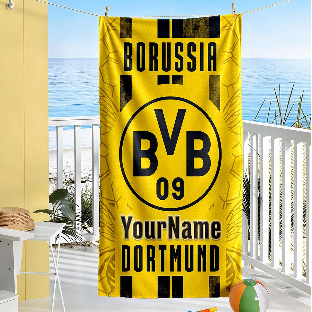 Borussia Dortmund Personalized Text Beach Towel Super Soft Microfiber Quickdry Fabric Suitable for Swimming Gym Camping Yoga Vacation