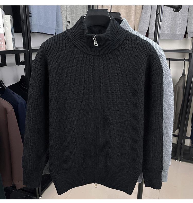 Men's Versatile Thick Knit Cardigan with Stand Collar Zipper - Autumn/Winter 2025 Warm Sweater