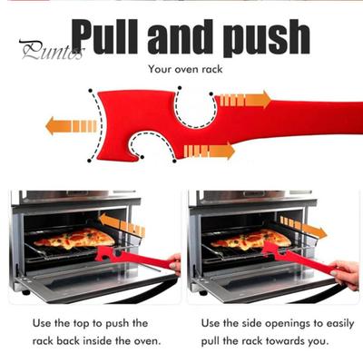 Herramienta de empuje y tracción para rejilla de horno de silicona con mango más largo Accesorios para hornos Tostadoras de aire Freidoras de aire Barra extractora de estantes con gancho Geniales aparatos de cocina