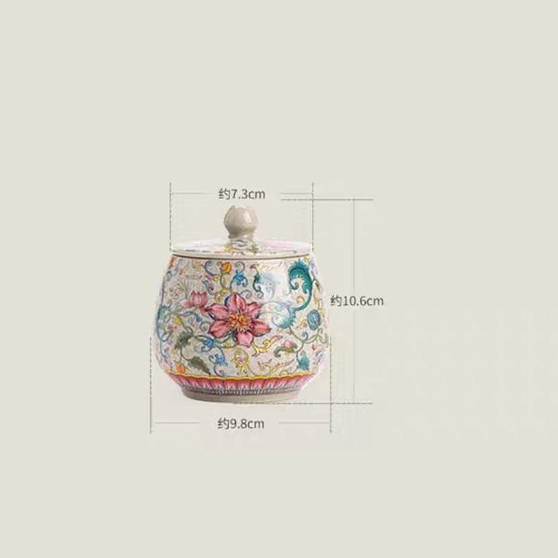 Chinese Ceramic Tea Caddy Colorful Flower Candy Jar Home Portable Coffee Beans Nut Medicinal Materials Storage Box Home Ornament