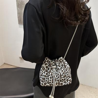 Bolsa de balde com estampa de leopardo, bolsa de ombro da moda para mulheres, bolsa transversal que pode segurar o telefone celular