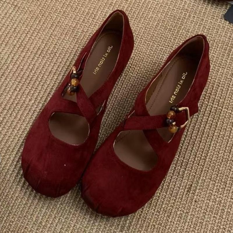 Fashion Elegant String Bead Buckle Flat Mary Jane Shoes Women Fashion Round Toe Cross Tied Designer Shoes Cozy Soft-sole Shallow Loafers