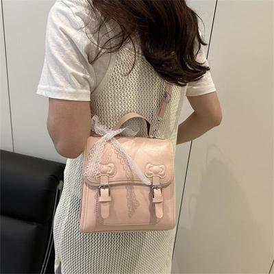 Cute College Style Bowknot Pu Backpack Handbag Lace Bow Ribbon Charm Shoulder Bag Sweet Trendy Women Girly Crossbody Bags Gifts