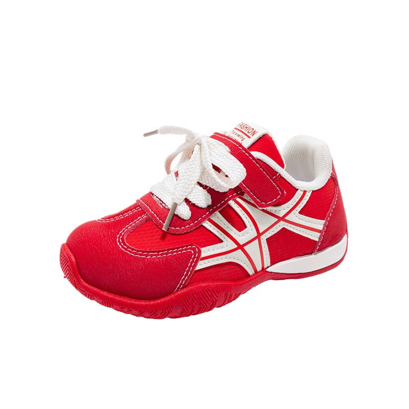 New spring and autumn styles of children's athletic shoes: breathable, soft-soled running shoes for girls, and trendy red and yellow casual shoes for