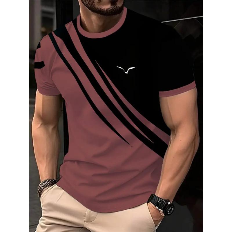 Sommer Rundhals 3D Streifenmuster Print Top Modische Lässige Kurzarm Herren T-Shirts