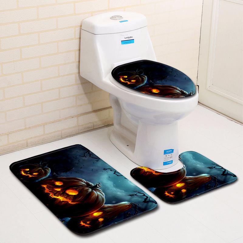 Halloween Bathroom Toilet Three-Piece Floor Mat Doormat Bathroom Carpet