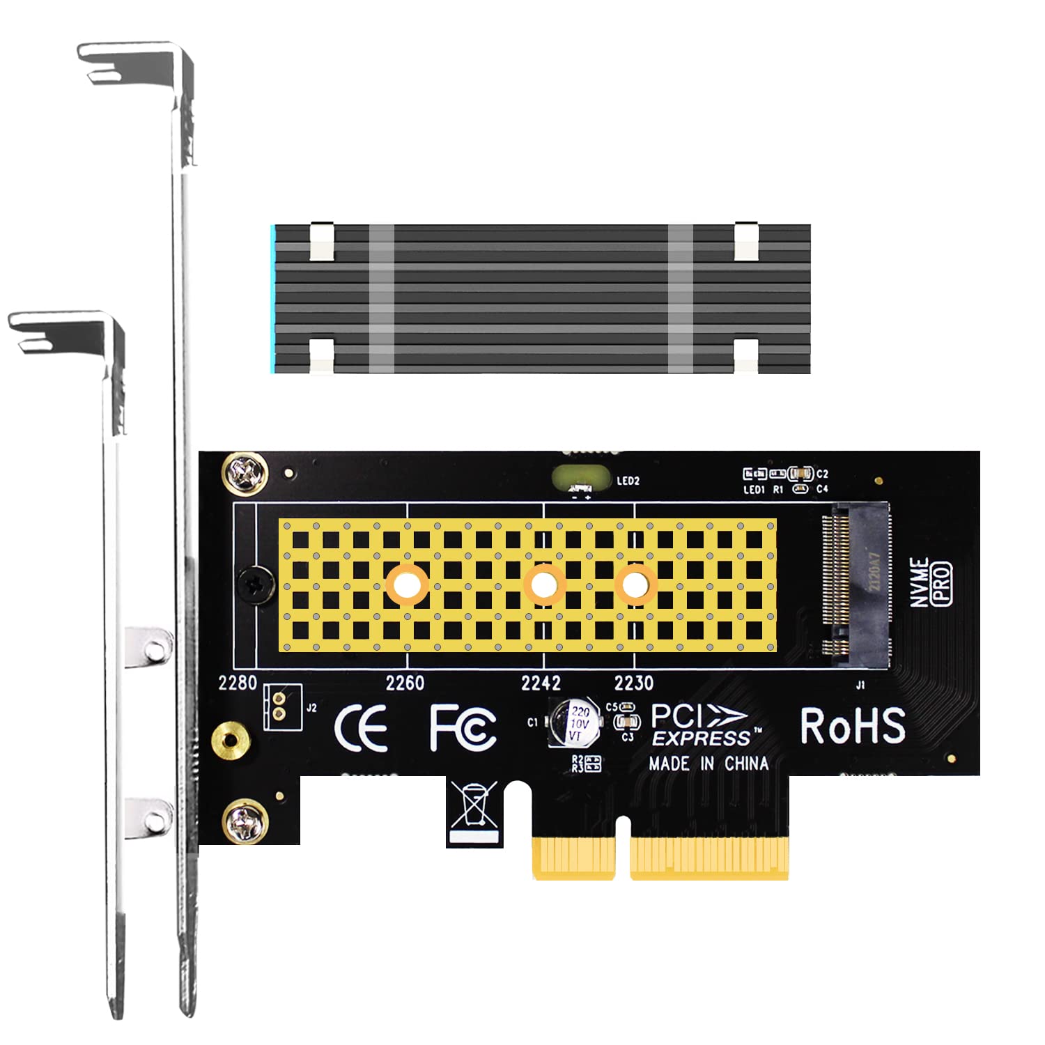 

Перехідний адаптер GLOTRENDS PCIe NVMe з радіатором x4 перехідна плата для PCIE SSD NVMe і повної інсталяції GEN4 для настільних ПК PA09-HS M.2
