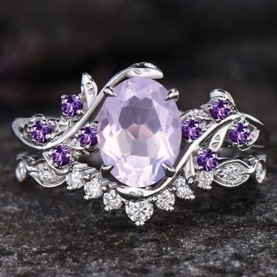 Bague de luxe pour femme incrustée d'améthyste, bague de couple de fiançailles européenne et américaine incrustée de zircon, bague en diamant