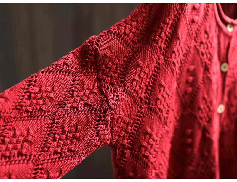 2025 Fall Diamond Hollow Round Neck Knitted Cardigan - Loose, Casual Long Sleeve Sweater