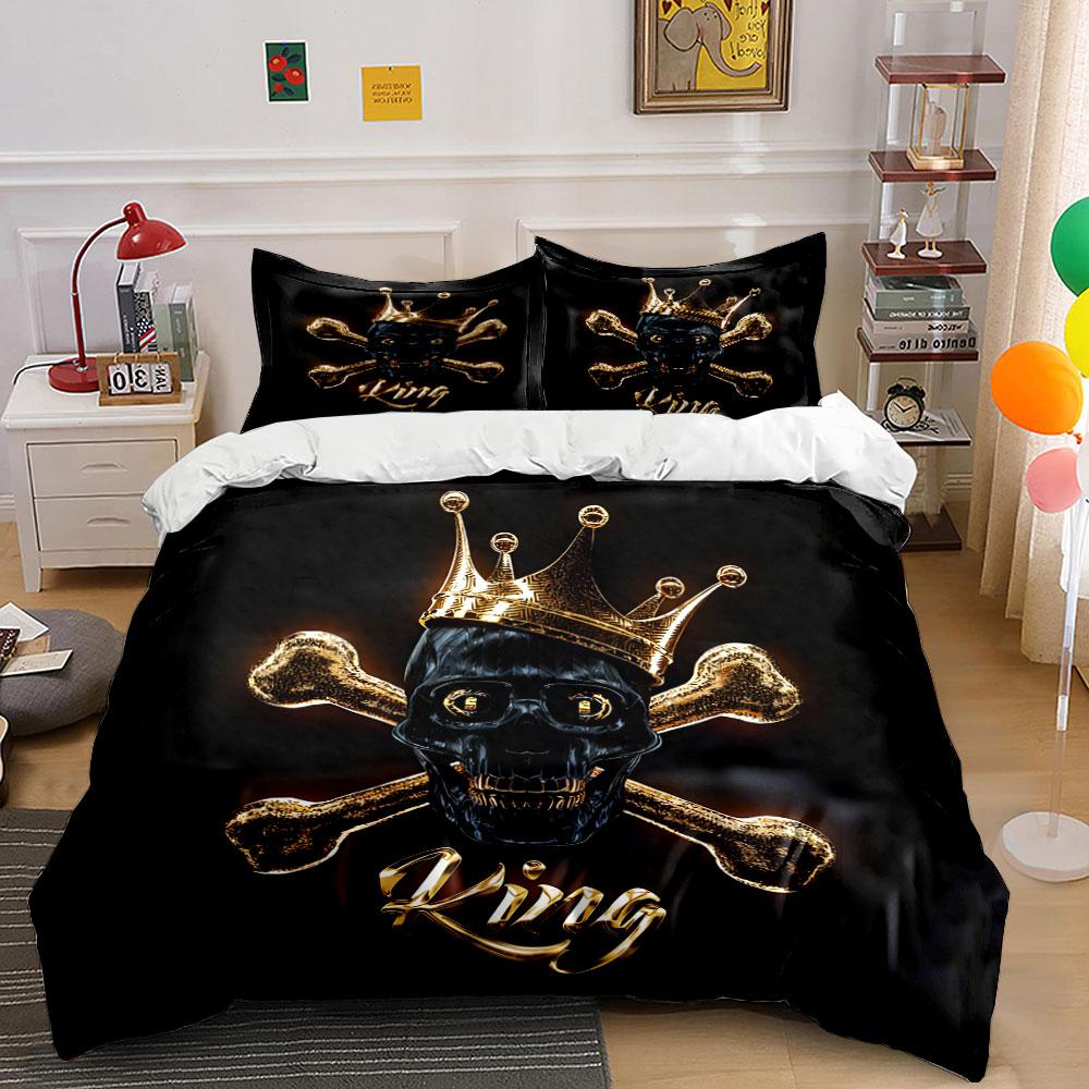 Royal Skull Themed Decor Set Soft Comfortable Duvet Cover Bedding Set Included 1*Duvet Cover & 2*Pillowcases, Gift