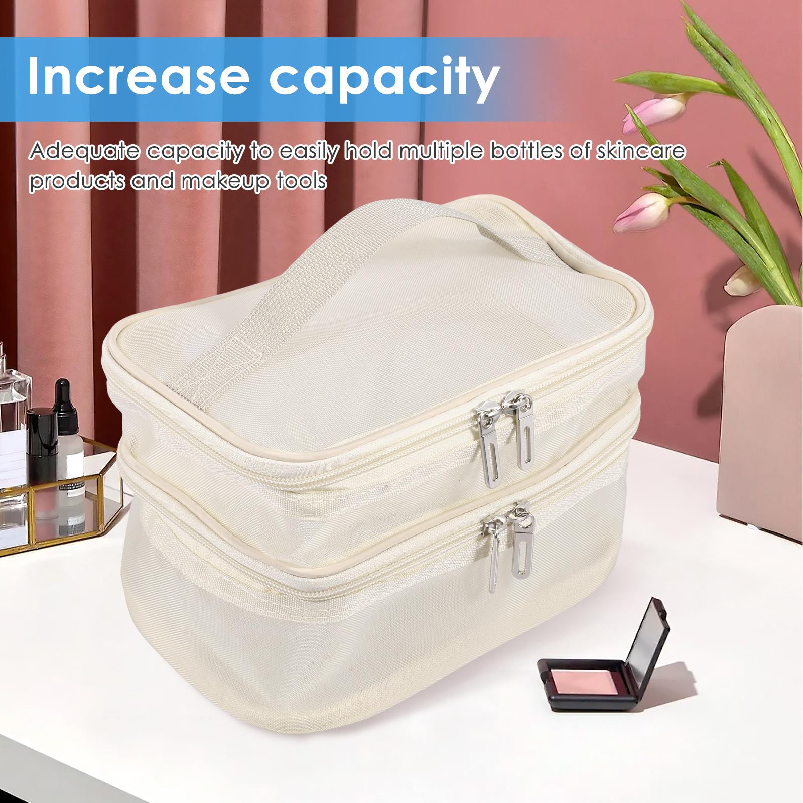 

Double Layer Mesh Makeup Bag Large Capacity Transparent Travel Toiletry Bag with Handle Portable Cosmetic Storage Bag for Travel