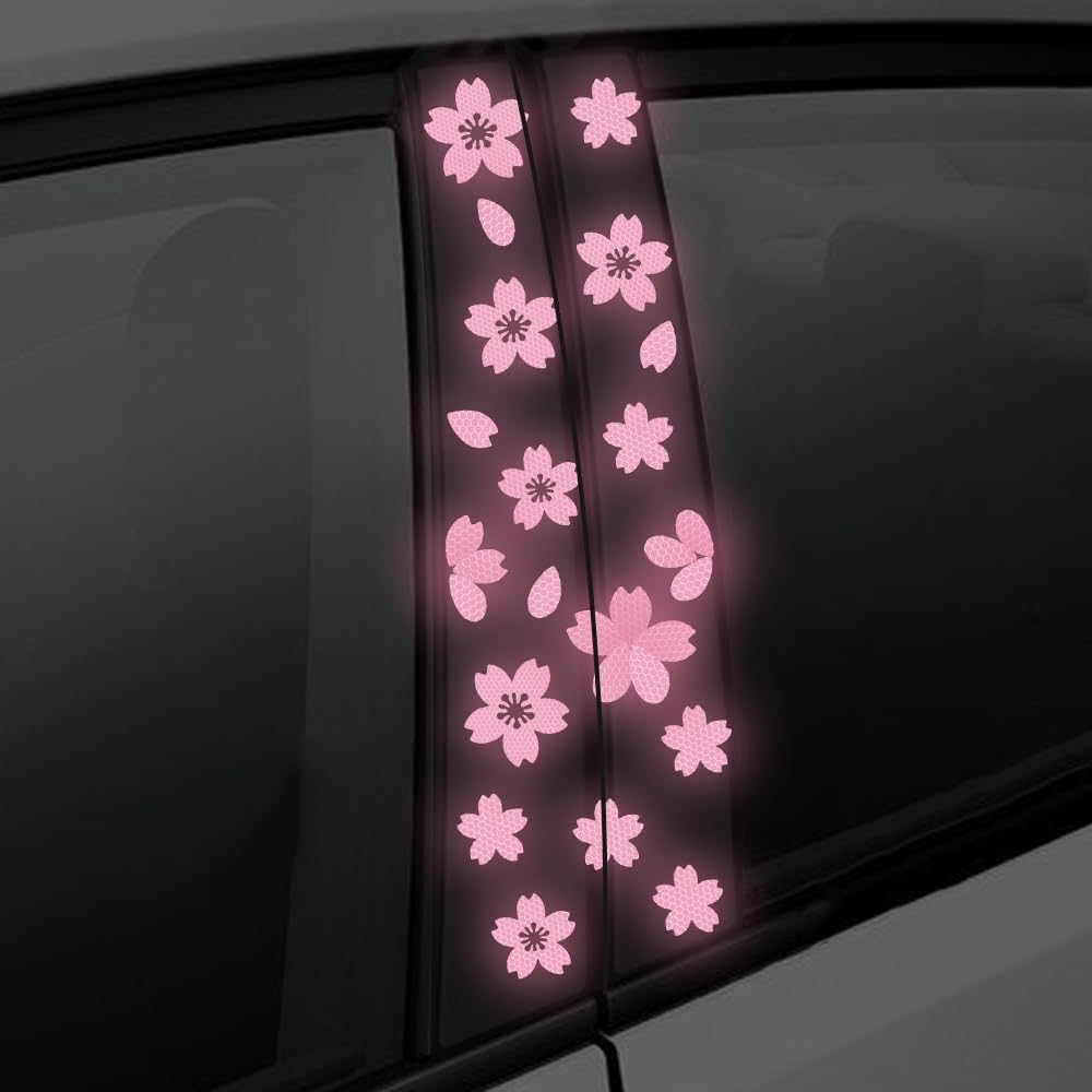 High Intensity Reflective Flower Car B-Pillar Sticker Self-Adhesive Cherry Blossom Center Pillar Decal Waterproof Vinyl Decal DIY Car Window Bumper