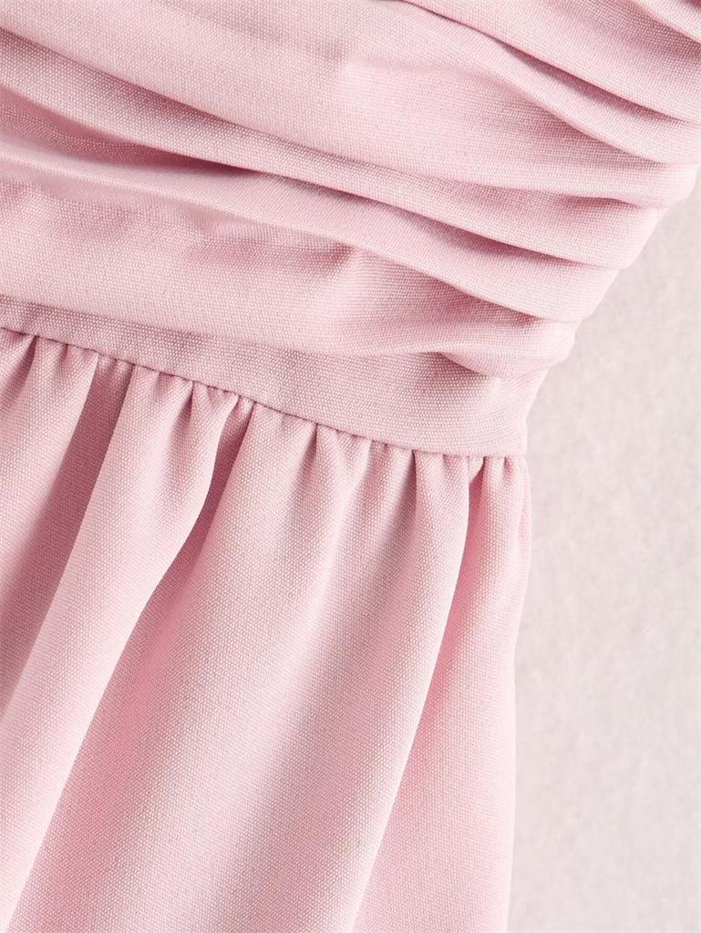 2026 Pink Draping Balloon Mini Camisole Dress - European & American Style Women's Fashion.