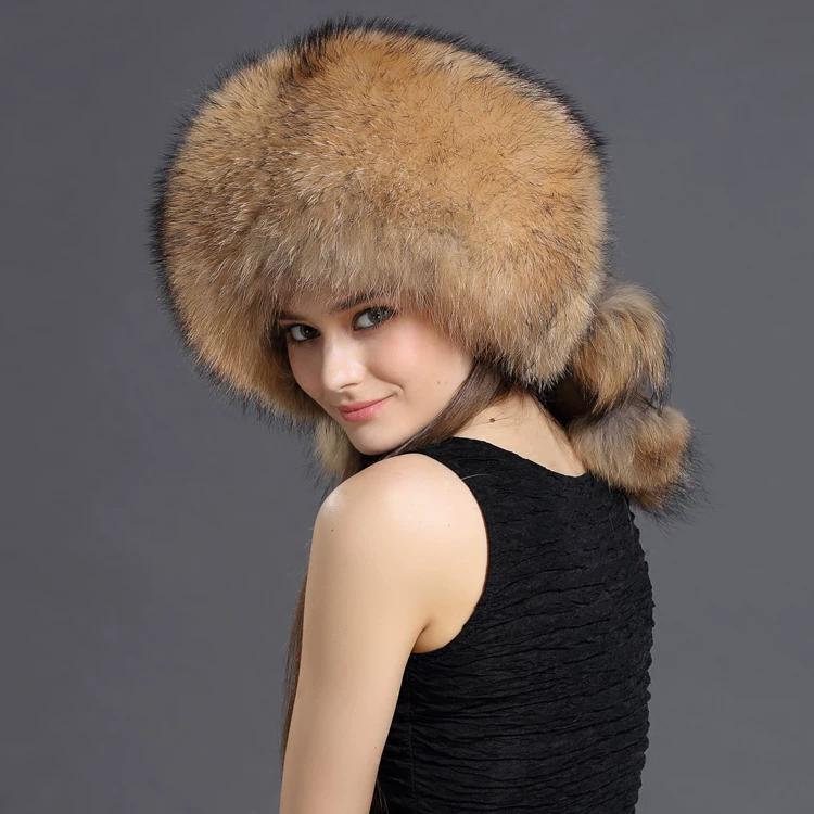 Nuovo cappello Lei Feng in vera pelle con pelliccia di volpe cappello di pelliccia autunno e inverno cappello da donna nord-orientale pelo di procione cappello grande a cinque pompon cappello alla moda