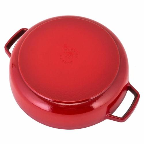 Staub Braiser Saut? Pan, 28cm, Cherry/Red, 12612806, Induction Compatible, Enamel, Double-Handled, Stylish, Insulated, Braiser with Chistera Drop - St