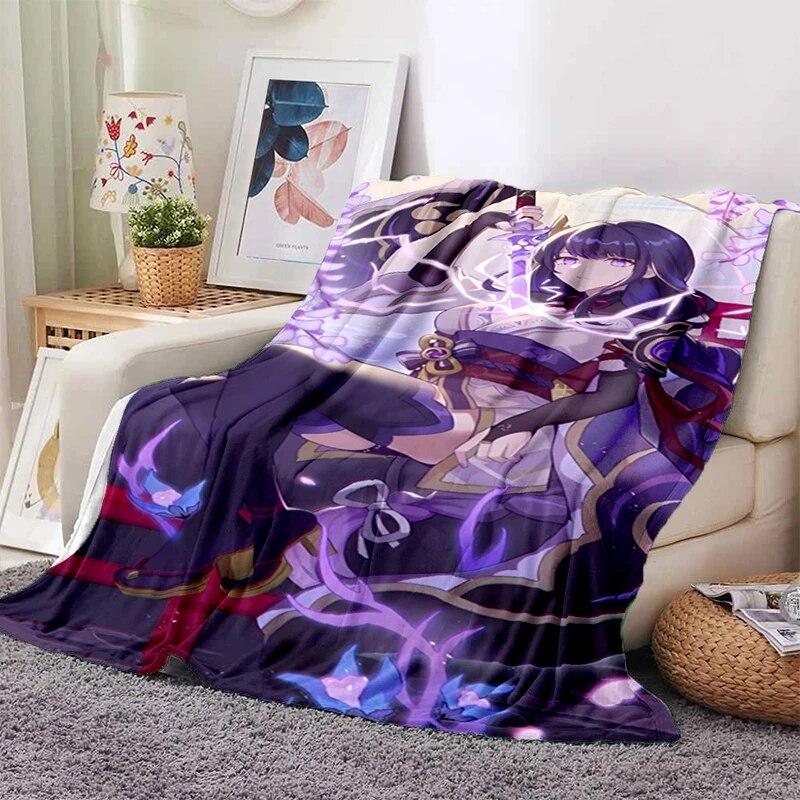 

Большой чехол для дивана-кровати с мультяшным принтом Genshin, мягкое и ворсистое одеяло для подарка на все сезоны