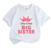 Kids Boys Girls 100% Cotton Crew Neck Short Sleeve T-Shirt, Funny Big Sister Crown Print Graphic Tee, Cute Promoted to Big Sister Announcement Casual