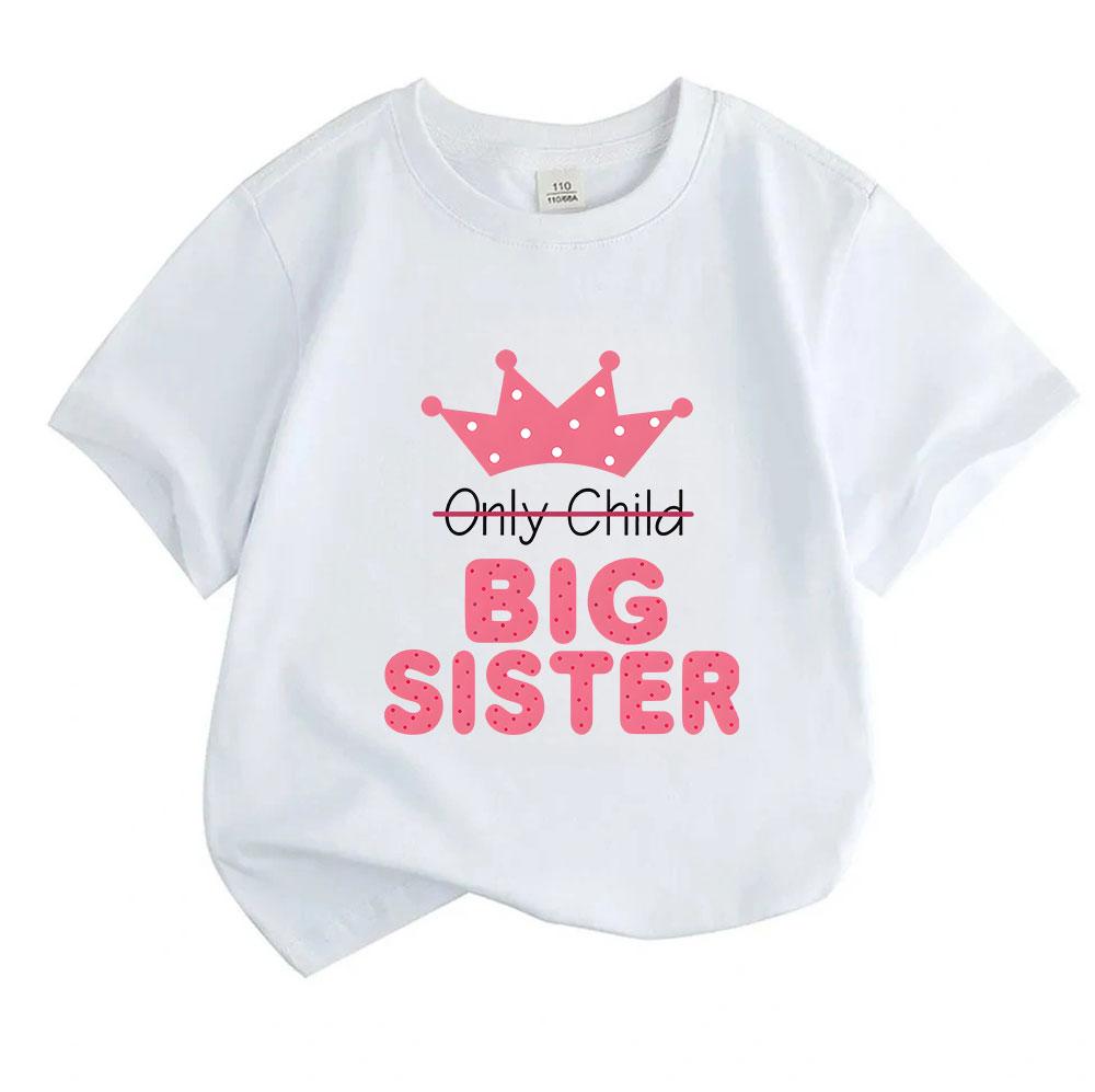 Kids Boys Girls 100% Cotton Crew Neck Short Sleeve T-Shirt, Funny Big Sister Crown Print Graphic Tee, Cute Promoted to Big Sister Announcement Casual