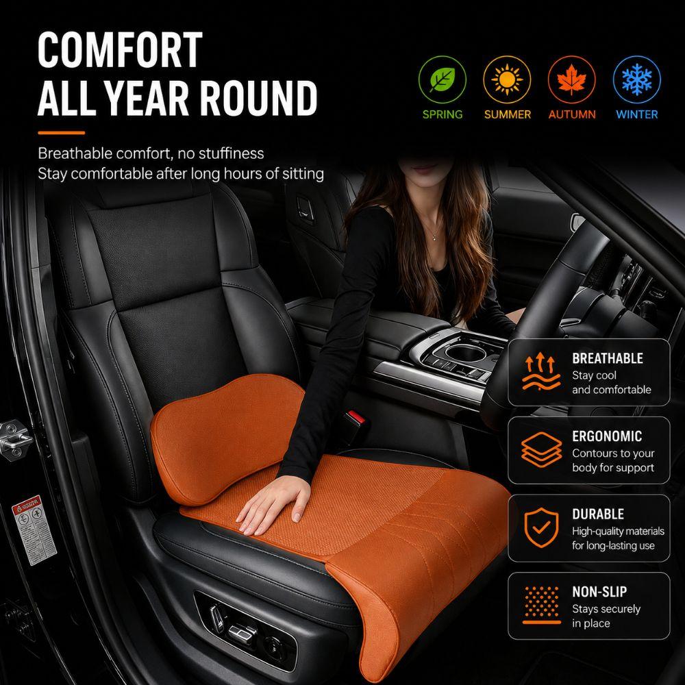 Leather Integrated Lumbar Leg Support Mat Memory Foam Extended Seat Cushion  Vehicle Universal