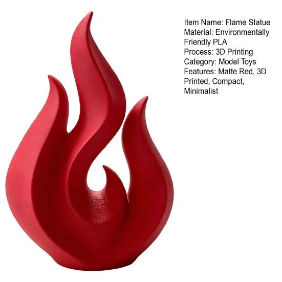 Künstlerisches Geschenk für Freunde 3D-gedruckte Flammen-Skulptur, matte rote hohle Statue, Figur aus PLA-Material, minimalistische Kunst, Desktop-Dekoration, Büro-, Heimdekoration