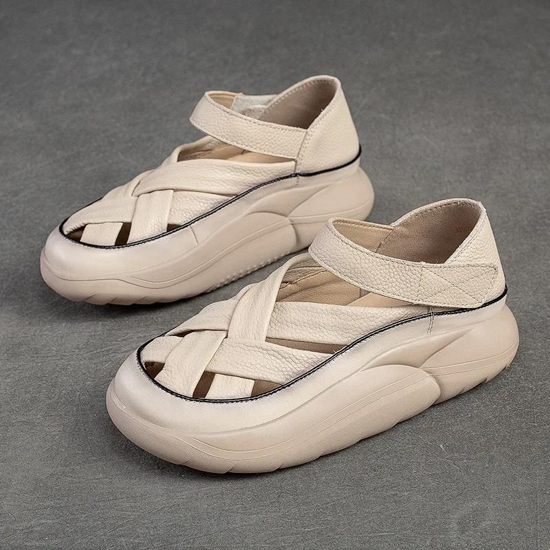 

Fashion 4CM 2025 Genuine Leather Women s Shoes Trend Summer Soft Elegant Flat Shoes Hollow Out Women Casual Shoes Shallow Flats Sandals 40 бежевый