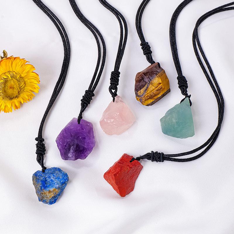Natural Crystal Rough Stone Pendant Powder Crystal Purple Water Citrine Rough Stone Necklace Jewelry Pendant Fashion