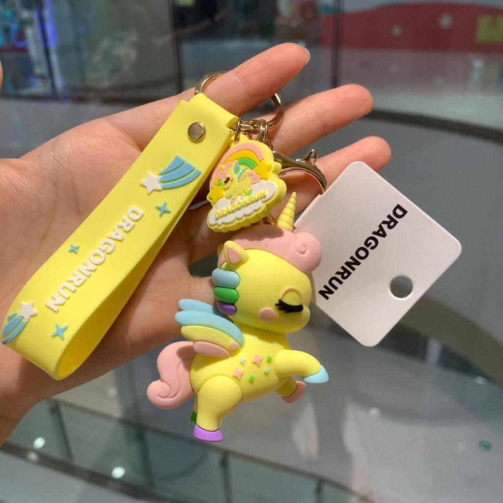 Adorable Unicorn Keychain Cartoon Style Cute Gift Bag Charm For Couples In Pink Metal