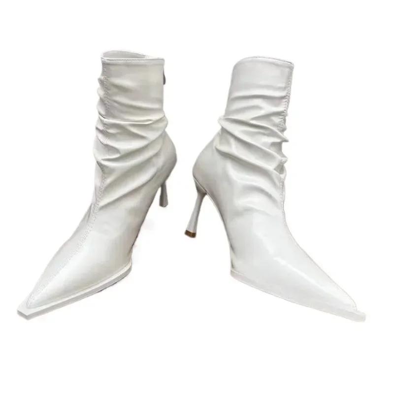 Fashion 2024 Brand Shoes Female Mid-Calf Women's Boots Elegant Modern Boots Women Sewing Pointed Toe Back Zip Thin Heels Shoes Women