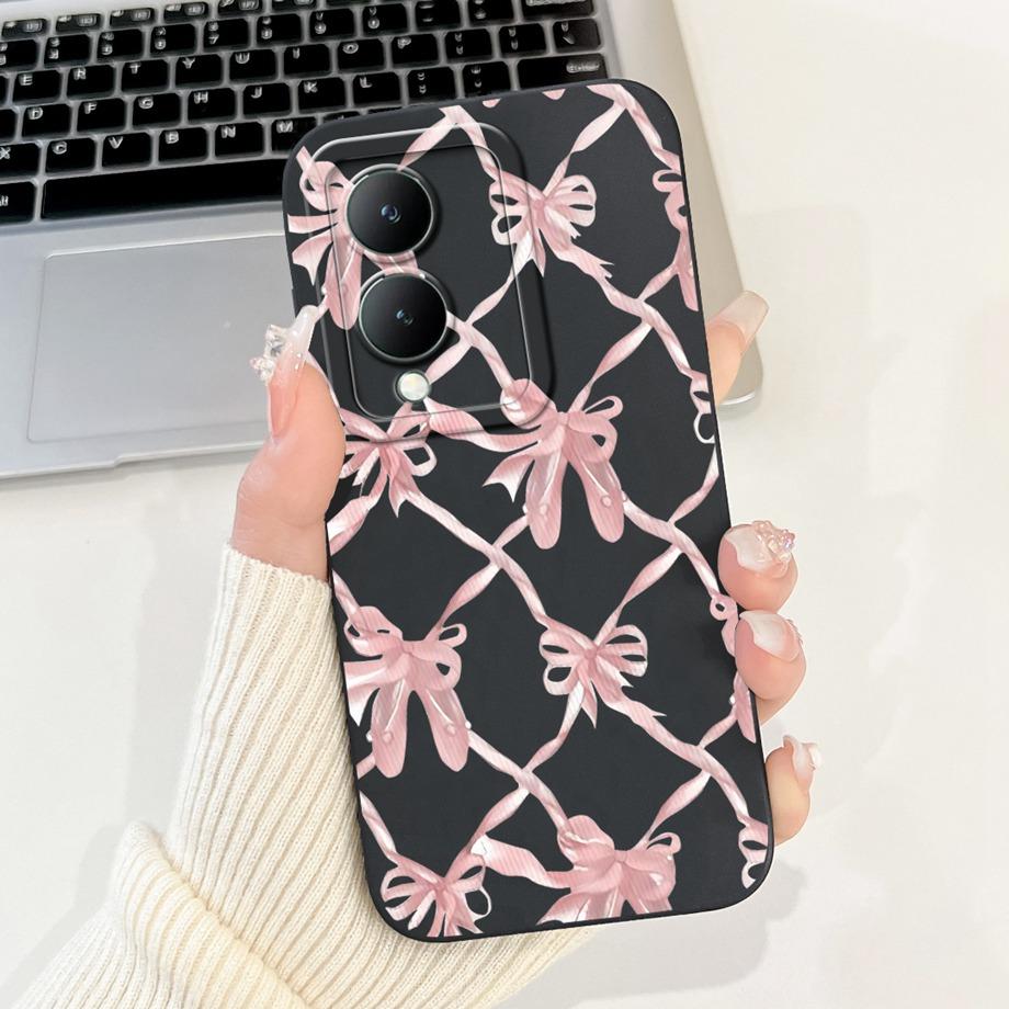 For Vivo Y28 5G Y29 5G V2420 Phone Case Vivo Y17s Y19s V2419 Back Cover Soft Liquid Silicone Pnada Rabbit Flower Cute Fundas