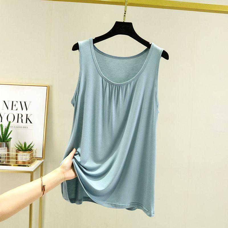

Modal Pure Color round Neck Vest Women s Summer plus Size Sleeveless Top Loose Slim Looking Inner Suspender Bottoming Shirt Light blue M (recommended 40.00 kg-55.00 kg