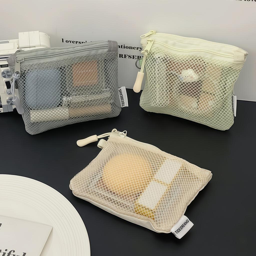 1pc Mesh Zipper Pouch Portable Mini Storage Bag Makeup Cosmetics Toiletries Compact Travel Organizer Lipstick Makeup Bag