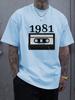 Unisex Summer Light Blue T Shirt Vintage 1981 Cassette Tape Graphic Tee Retro Music Streetwear Crew Neck Loose Daily Fashion Tops
