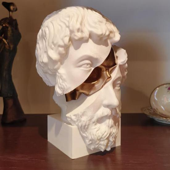 Sliced Philosopher Sculpture Golden Skull Greek Philosopher Statue Resin Figurine Home Office Desktop Decoration Ornament